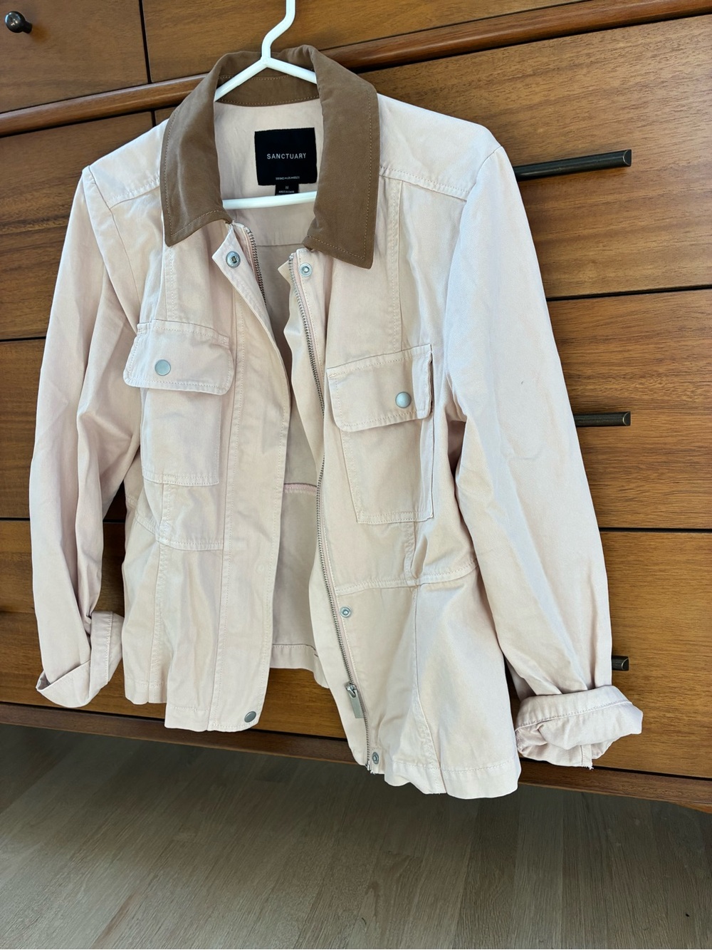 Sanctuary Blush Utility Jacket with Brown Collar